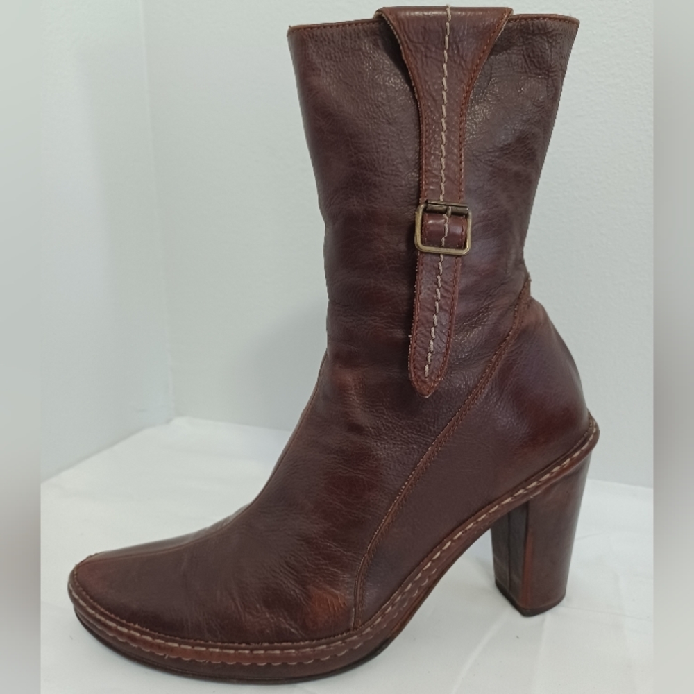Alberto Fermani chunky heel boots Brown leather zip-up  made in Italy size39 - Picture 3 of 15